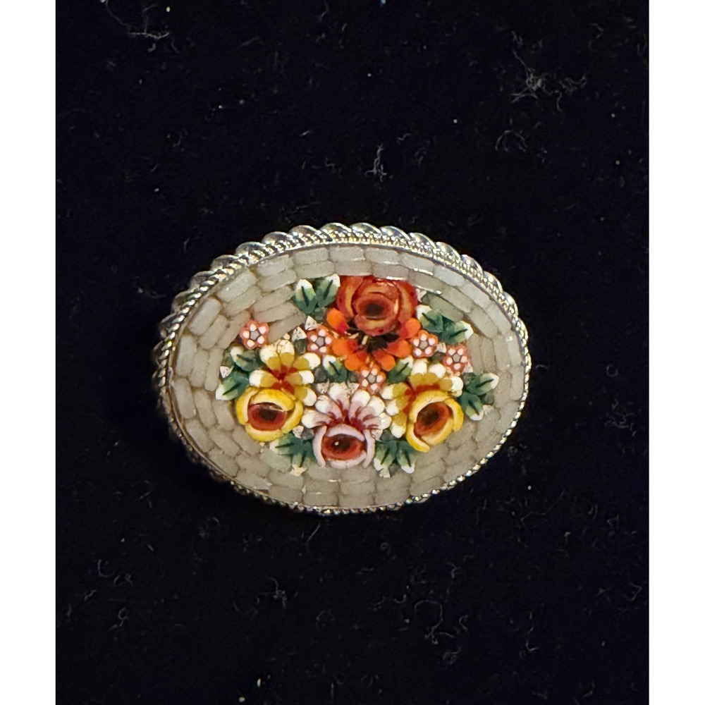 Vintage Floral Micro Mosaic Pin Italy